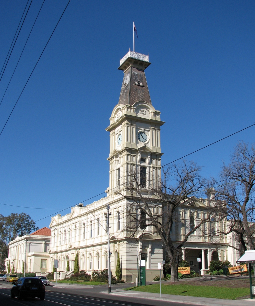 Camberwell Town Hall and its clock tower on Camberwell Road, Melbourne