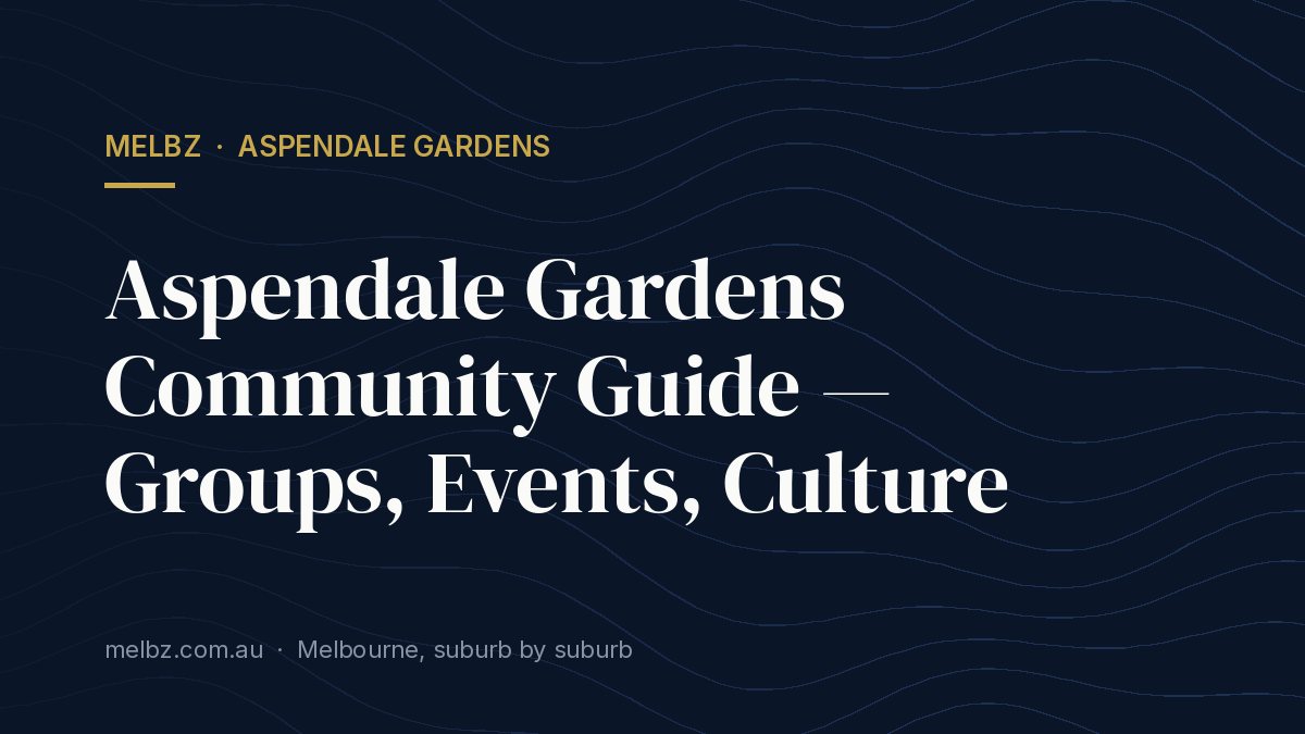 Title card: Aspendale Gardens Community Guide — Groups, Events, Culture