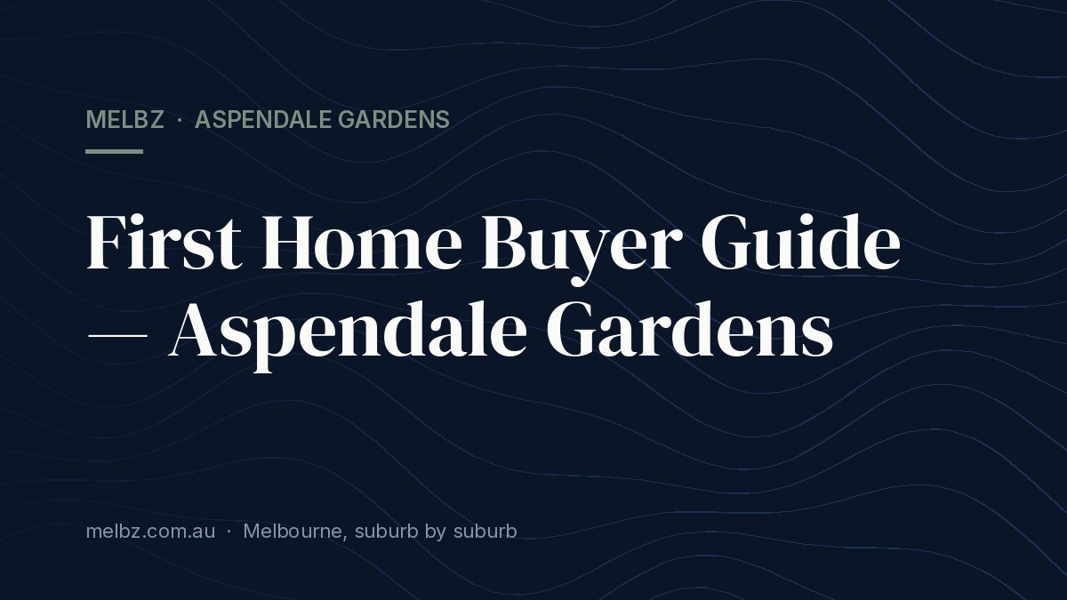 Title card: First Home Buyer Guide — Aspendale Gardens