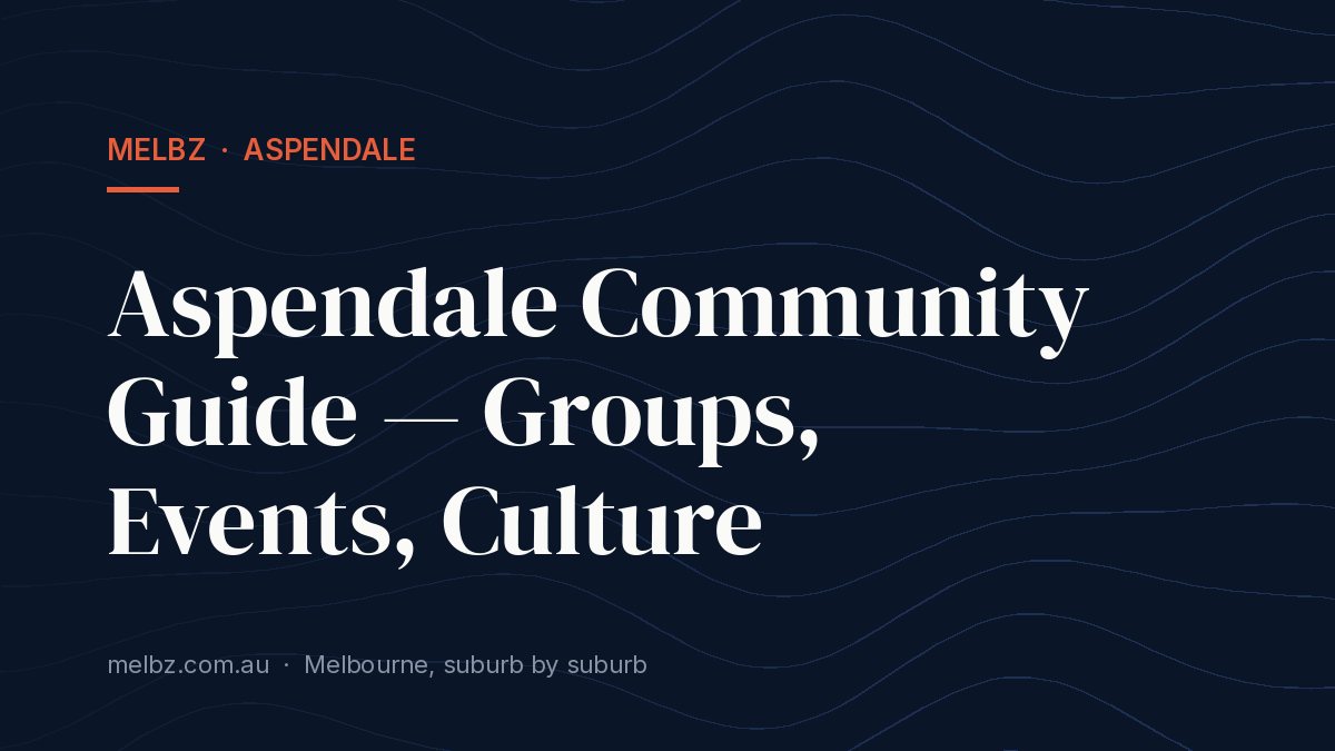 Title card: Aspendale Community Guide — Groups, Events, Culture