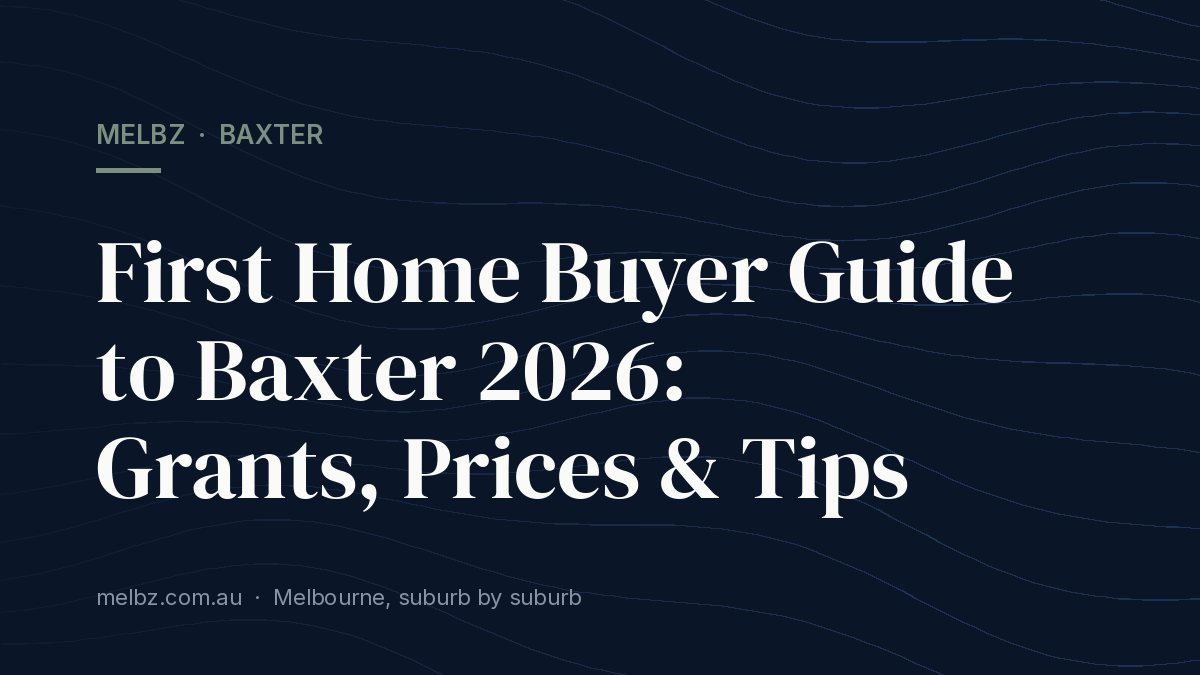 Title card: First Home Buyer Guide to Baxter 2026: Grants, Prices & Tips