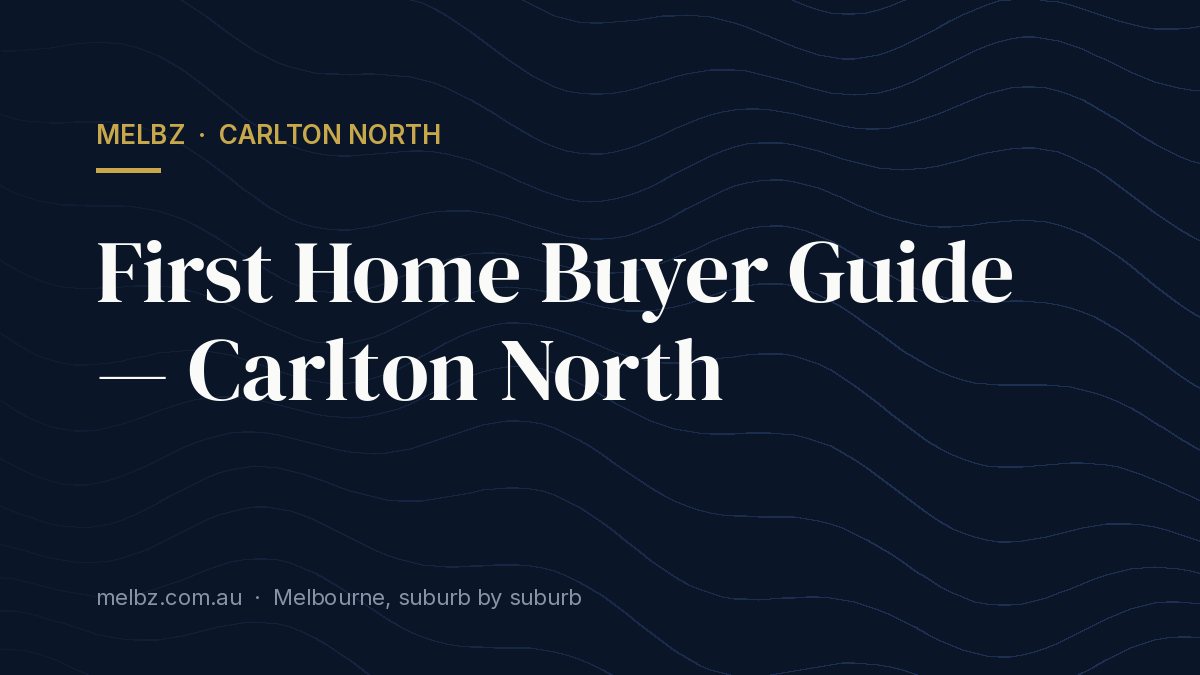 Title card: First Home Buyer Guide — Carlton North