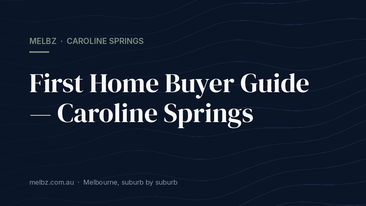 Title card: First Home Buyer Guide — Caroline Springs