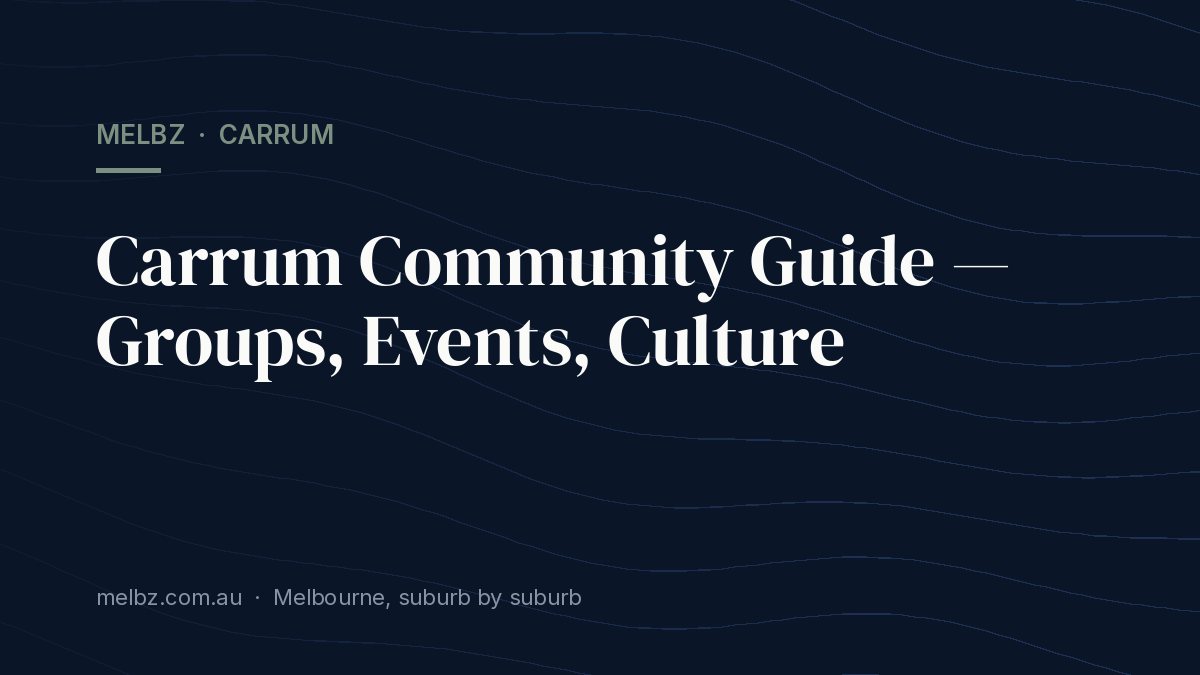 Title card: Carrum Community Guide — Groups, Events, Culture