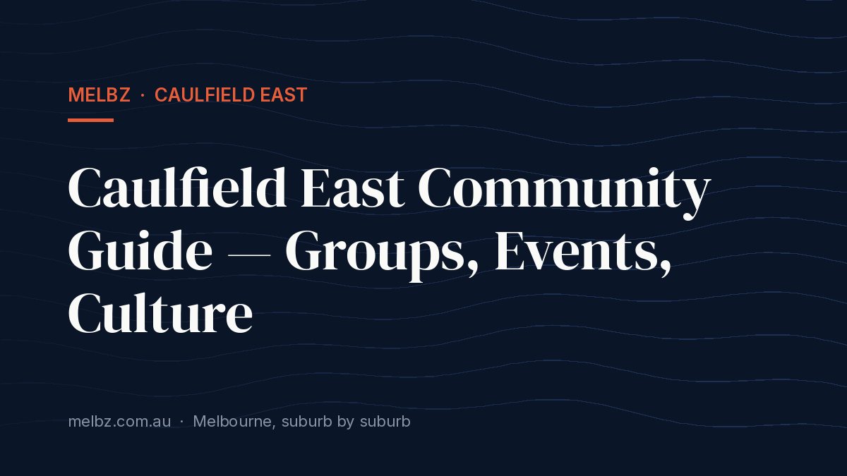 Title card: Caulfield East Community Guide — Groups, Events, Culture