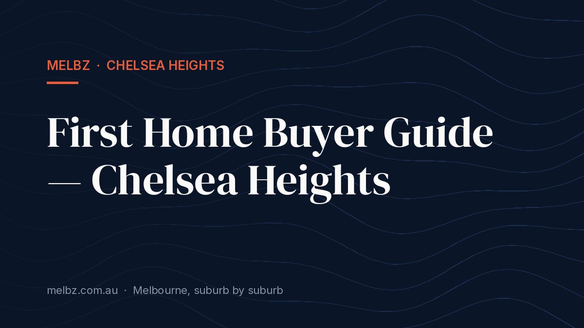Title card: First Home Buyer Guide — Chelsea Heights