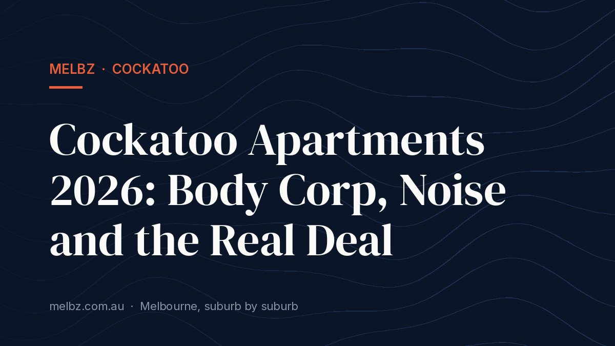 Title card: Cockatoo Apartments 2026: Body Corp, Noise and the Real Deal