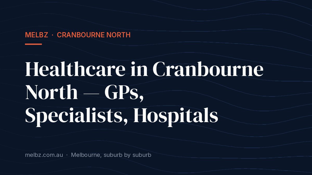 Title card: Healthcare in Cranbourne North — GPs, Specialists, Hospitals