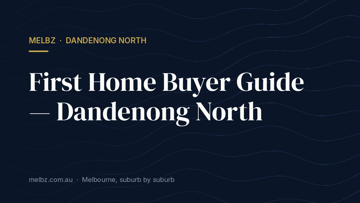 Title card: First Home Buyer Guide — Dandenong North