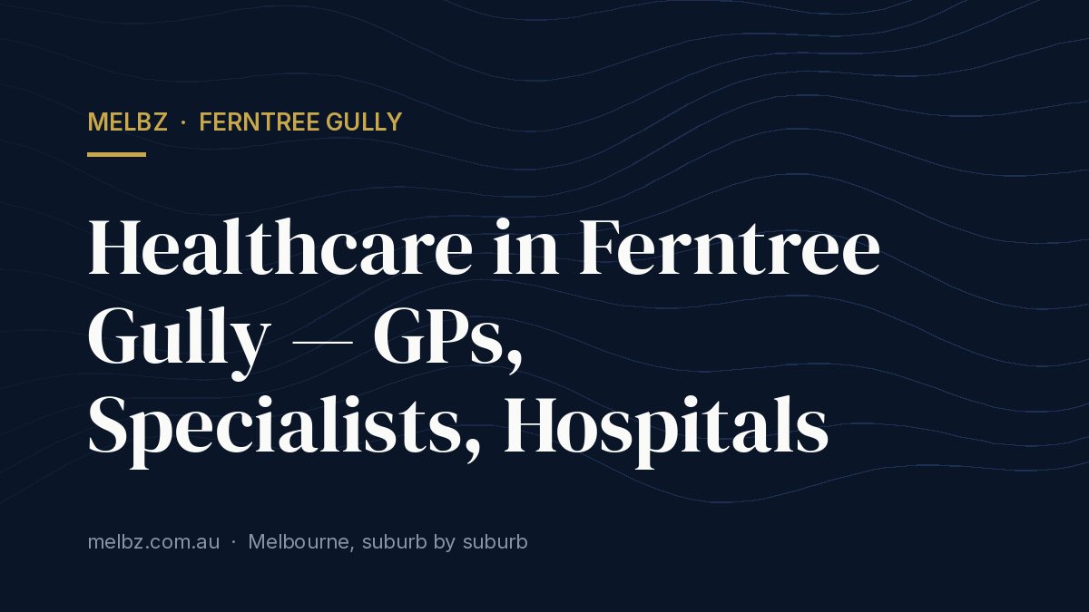 Title card: Healthcare in Ferntree Gully — GPs, Specialists, Hospitals