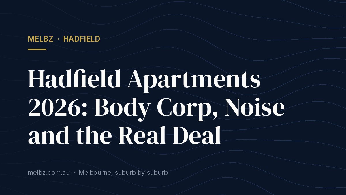 Title card: Hadfield Apartments 2026: Body Corp, Noise and the Real Deal