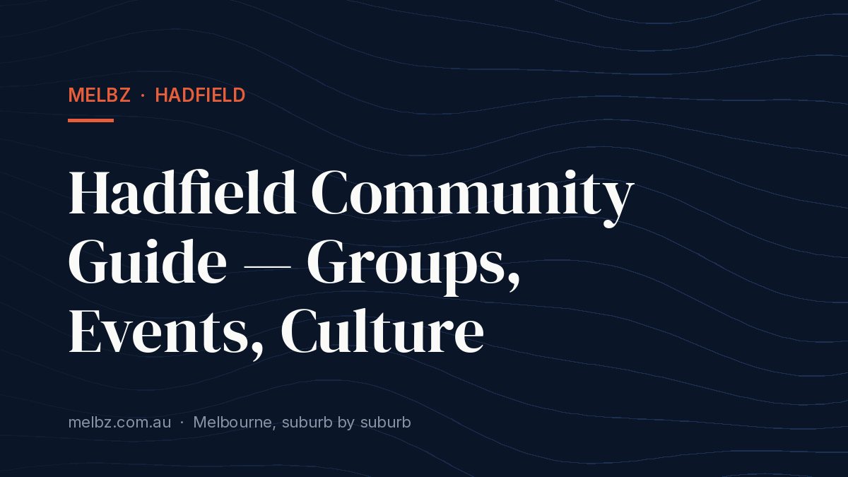 Title card: Hadfield Community Guide — Groups, Events, Culture