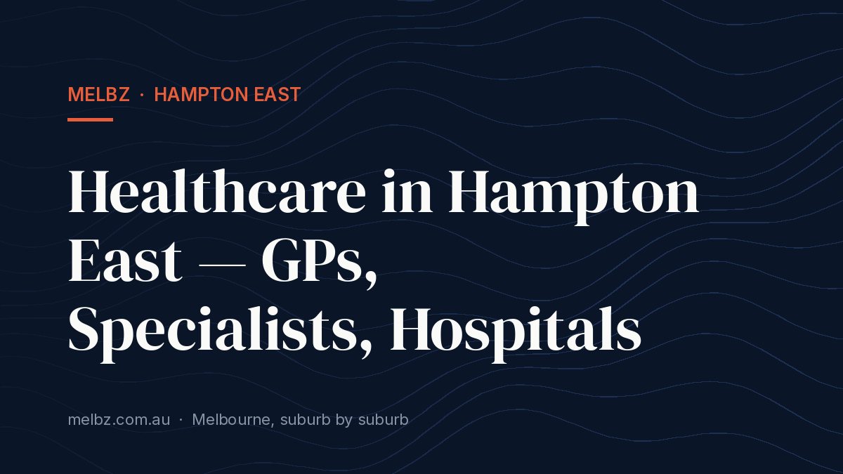 Title card: Healthcare in Hampton East — GPs, Specialists, Hospitals