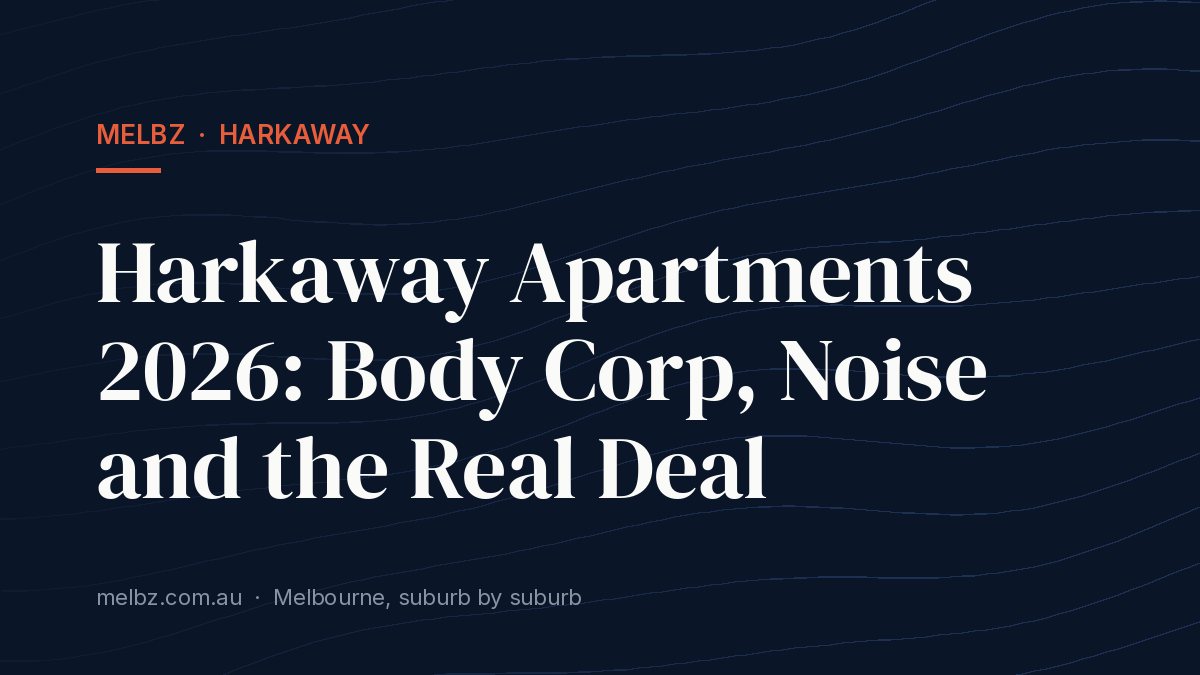 Title card: Harkaway Apartments 2026: Body Corp, Noise and the Real Deal