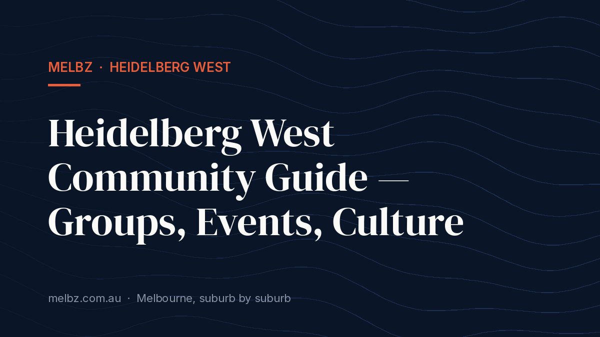 Title card: Heidelberg West Community Guide — Groups, Events, Culture