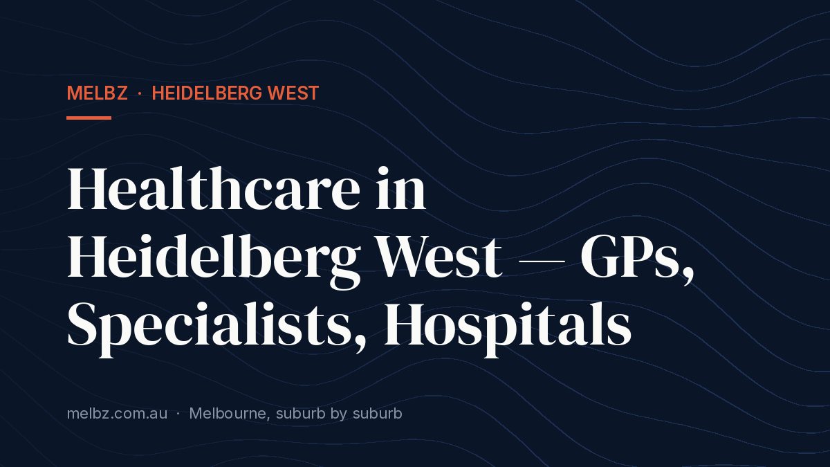 Title card: Healthcare in Heidelberg West — GPs, Specialists, Hospitals