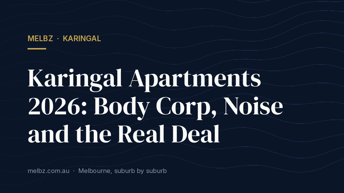 Title card: Karingal Apartments 2026: Body Corp, Noise and the Real Deal