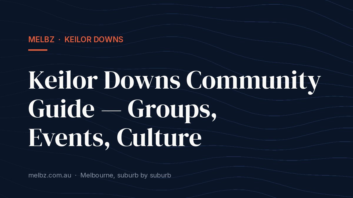 Title card: Keilor Downs Community Guide — Groups, Events, Culture