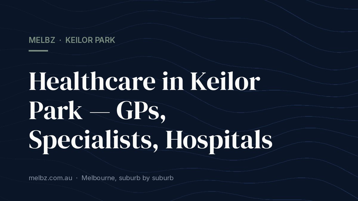 Title card: Healthcare in Keilor Park — GPs, Specialists, Hospitals