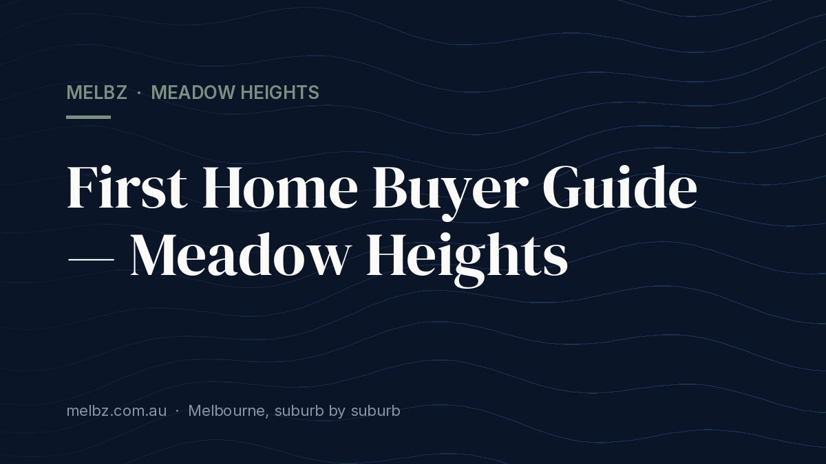 Title card: First Home Buyer Guide — Meadow Heights