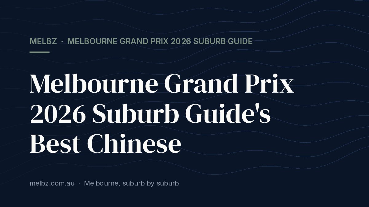 Title card: Melbourne Grand Prix 2026 Suburb Guide's Best Chinese