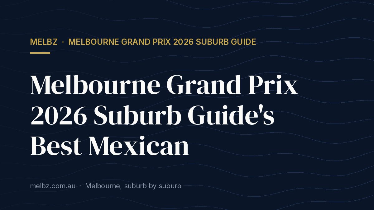 Title card: Melbourne Grand Prix 2026 Suburb Guide's Best Mexican