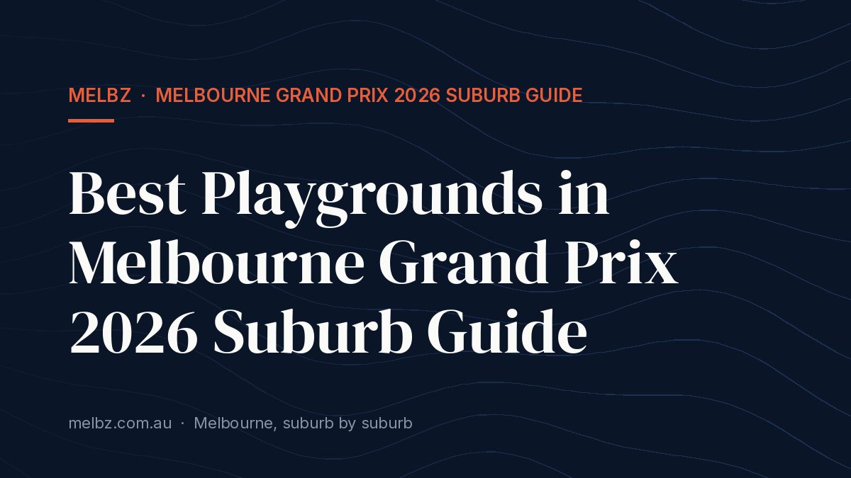 Title card: Best Playgrounds in Melbourne Grand Prix 2026 Suburb Guide