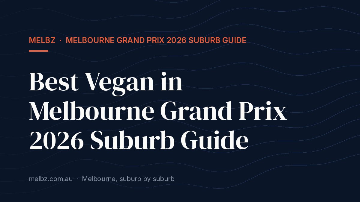 Title card: Best Vegan in Melbourne Grand Prix 2026 Suburb Guide
