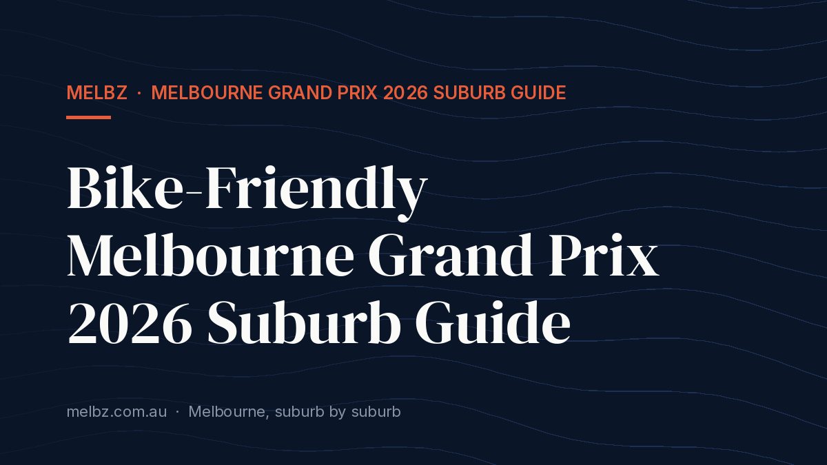 Title card: Bike-Friendly Melbourne Grand Prix 2026 Suburb Guide