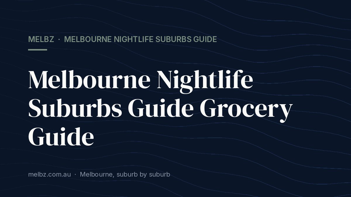 Title card: Melbourne Nightlife Suburbs Guide Grocery Guide