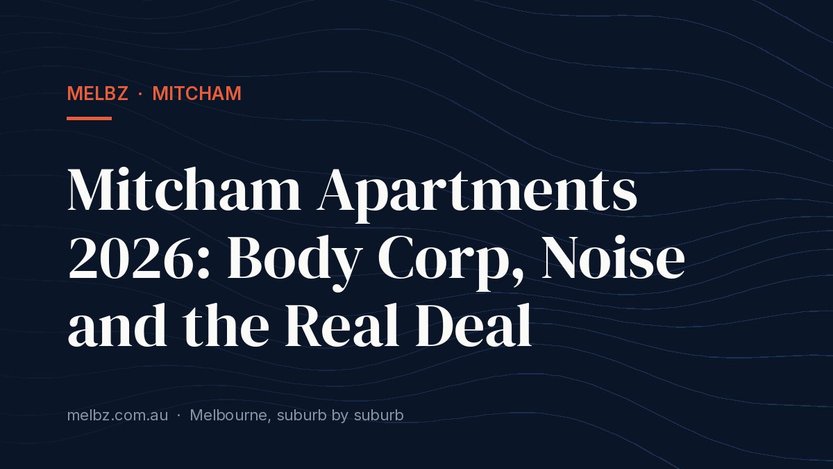 Title card: Mitcham Apartments 2026: Body Corp, Noise and the Real Deal