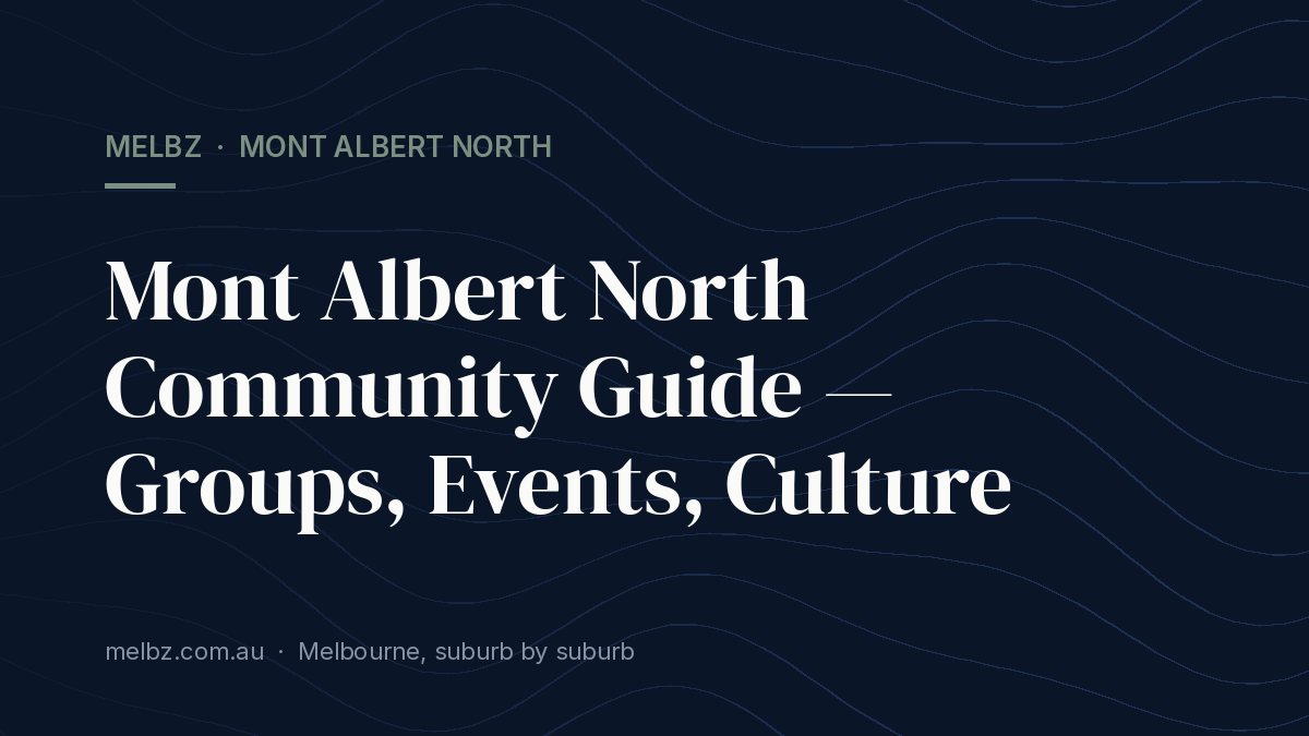 Title card: Mont Albert North Community Guide — Groups, Events, Culture