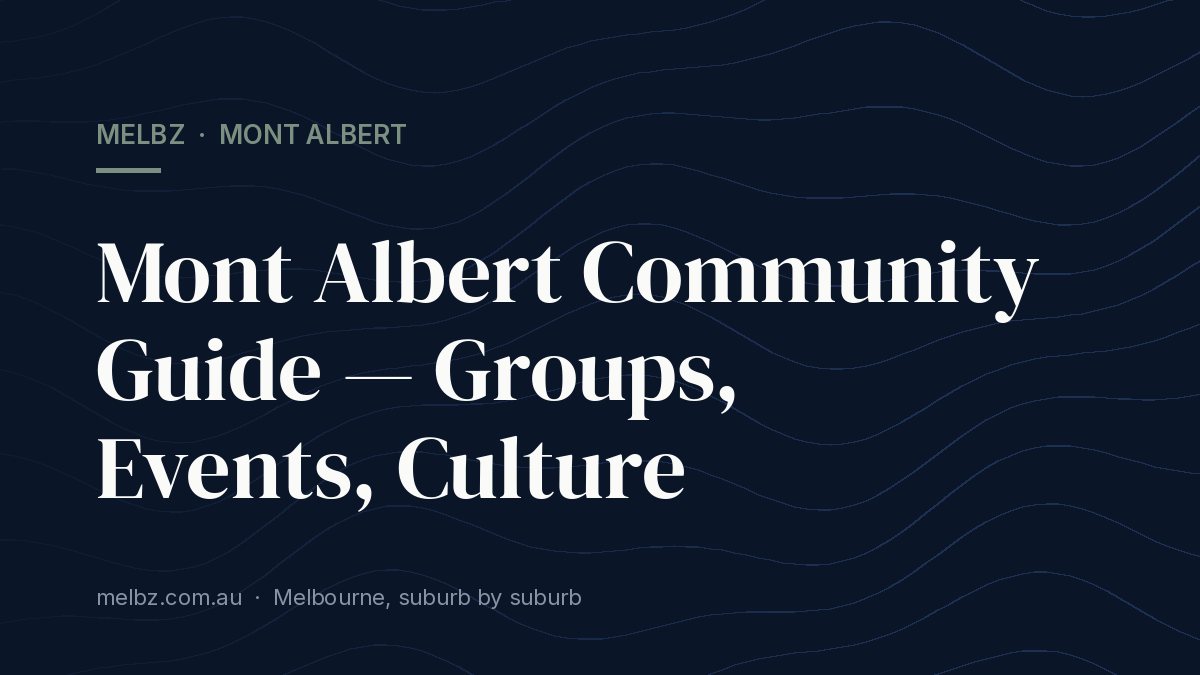 Title card: Mont Albert Community Guide — Groups, Events, Culture
