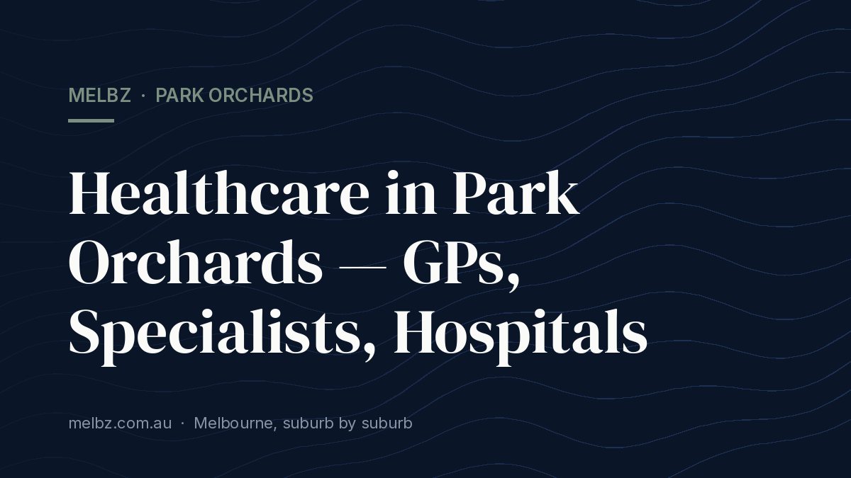 Title card: Healthcare in Park Orchards — GPs, Specialists, Hospitals