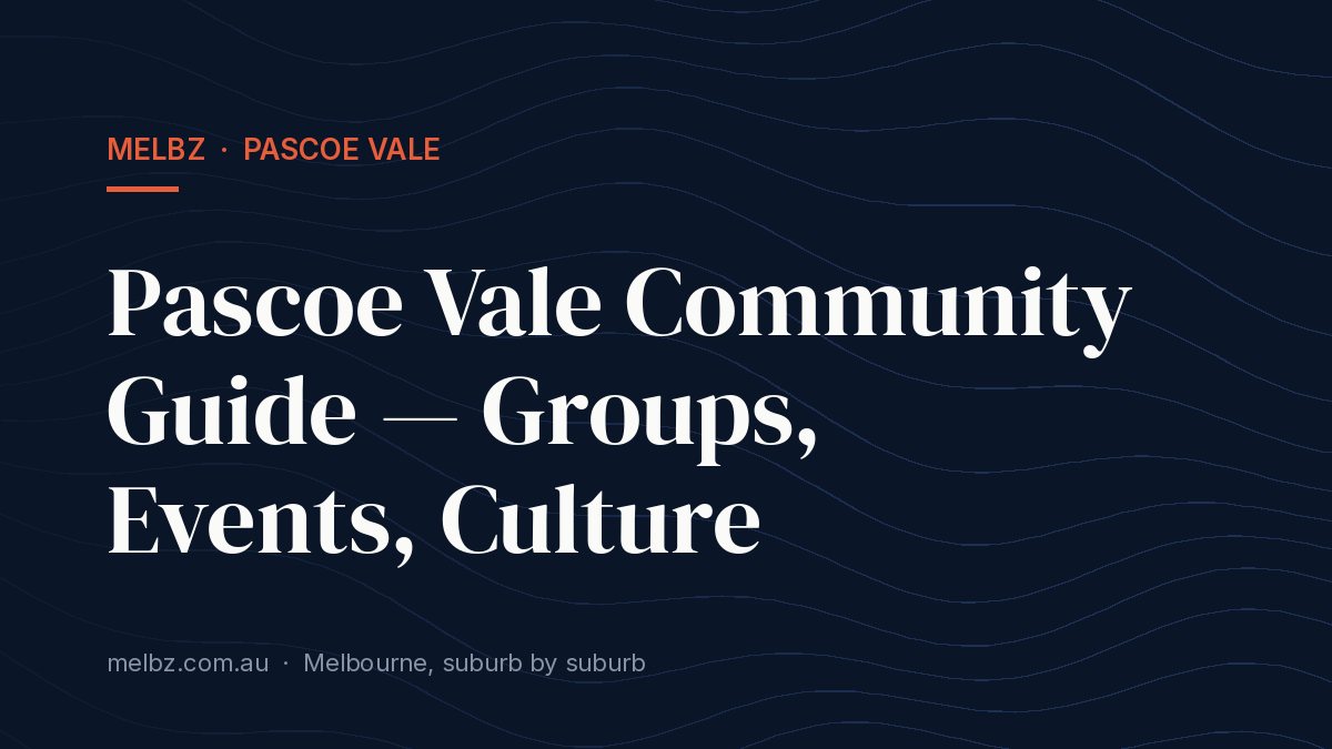 Title card: Pascoe Vale Community Guide — Groups, Events, Culture