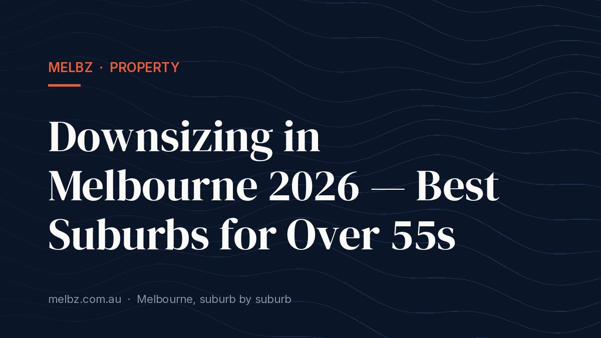 Title card: Downsizing in Melbourne 2026 — Best Suburbs for Over 55s