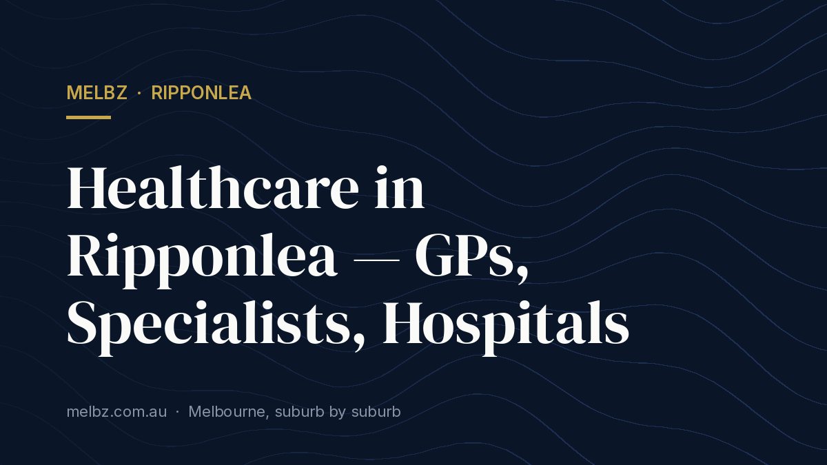 Title card: Healthcare in Ripponlea — GPs, Specialists, Hospitals