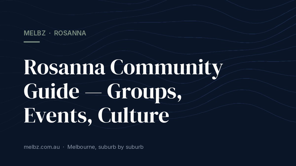 Title card: Rosanna Community Guide — Groups, Events, Culture