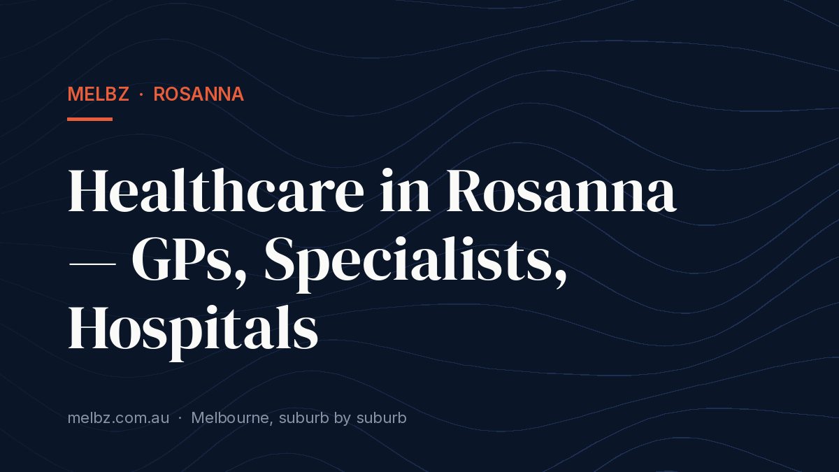 Title card: Healthcare in Rosanna — GPs, Specialists, Hospitals