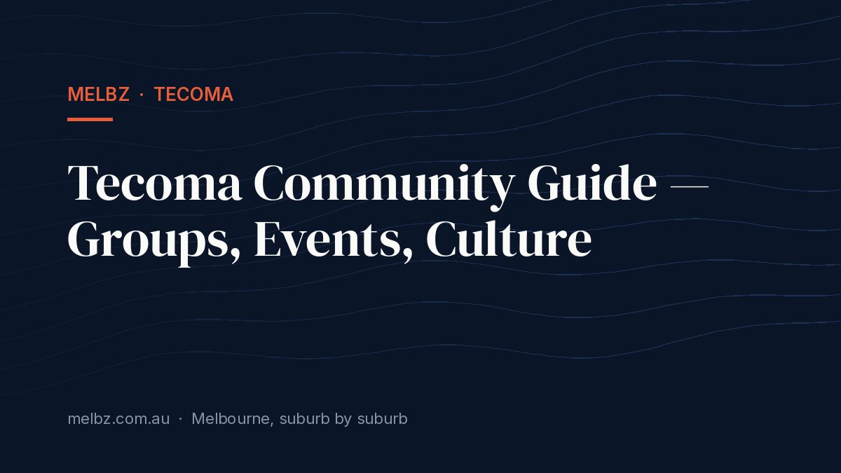 Title card: Tecoma Community Guide — Groups, Events, Culture