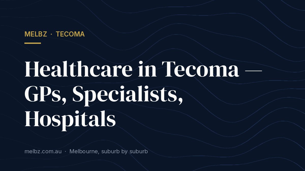 Title card: Healthcare in Tecoma — GPs, Specialists, Hospitals