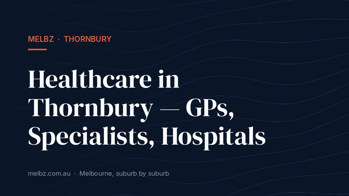 Title card: Healthcare in Thornbury — GPs, Specialists, Hospitals