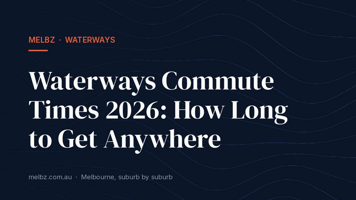 Title card: Waterways Commute Times 2026: How Long to Get Anywhere