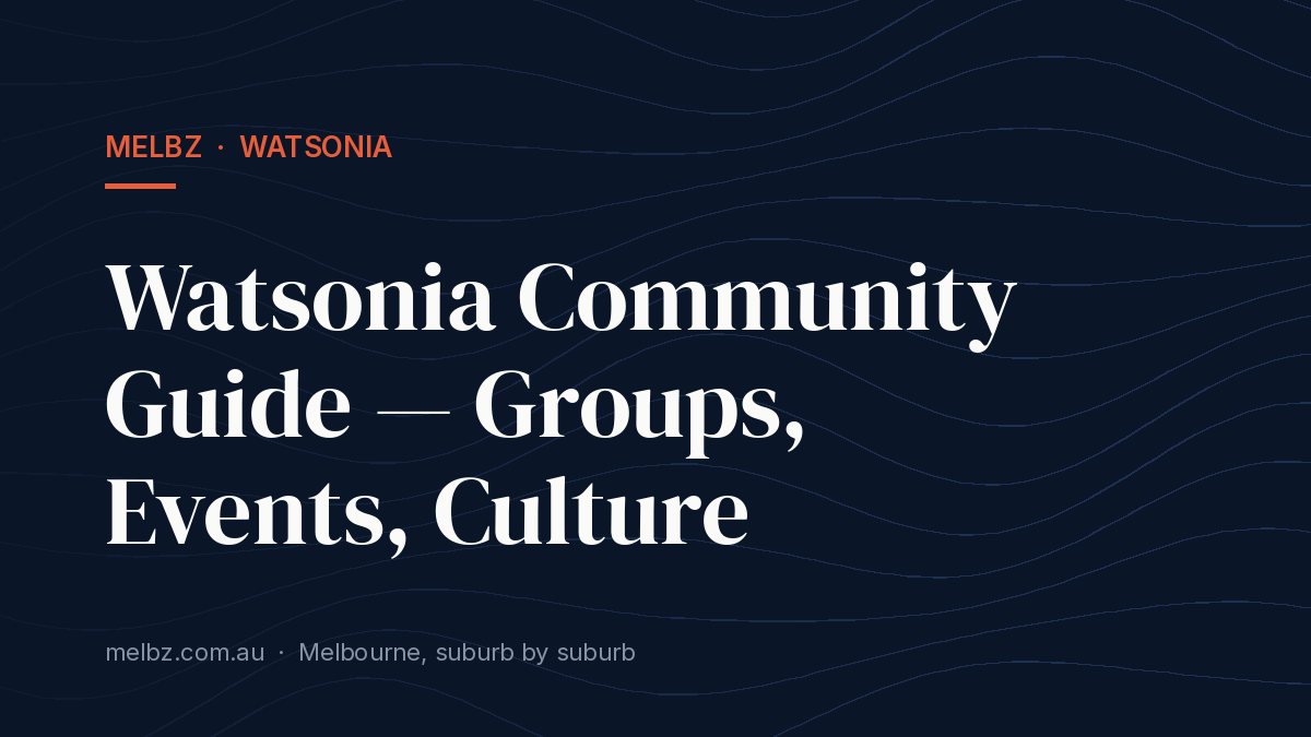 Title card: Watsonia Community Guide — Groups, Events, Culture