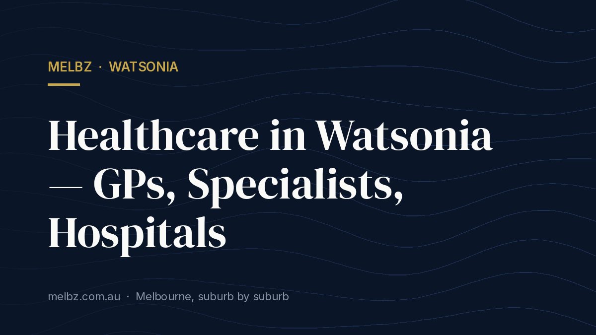 Title card: Healthcare in Watsonia — GPs, Specialists, Hospitals