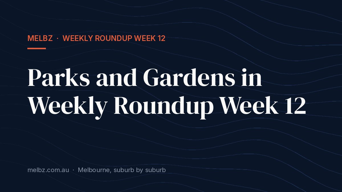 Title card: Parks and Gardens in Weekly Roundup Week 12