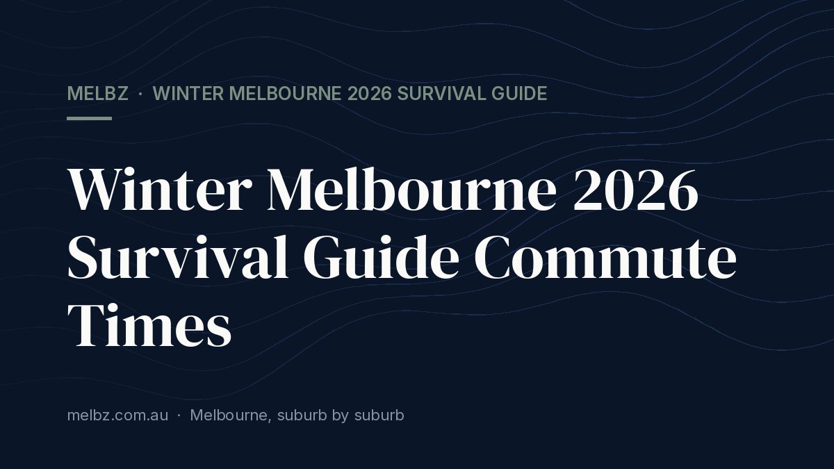 Title card: Winter Melbourne 2026 Survival Guide Commute Times