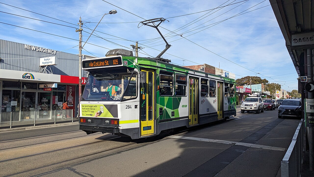 A-class tram in PTV livery