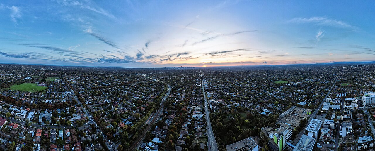 Aerial panorama of Box Hill facing west