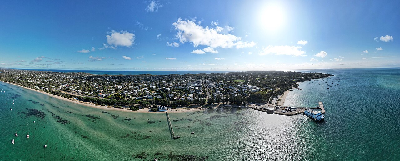 Aerial panorama of Sorrento and its bayside foreshore